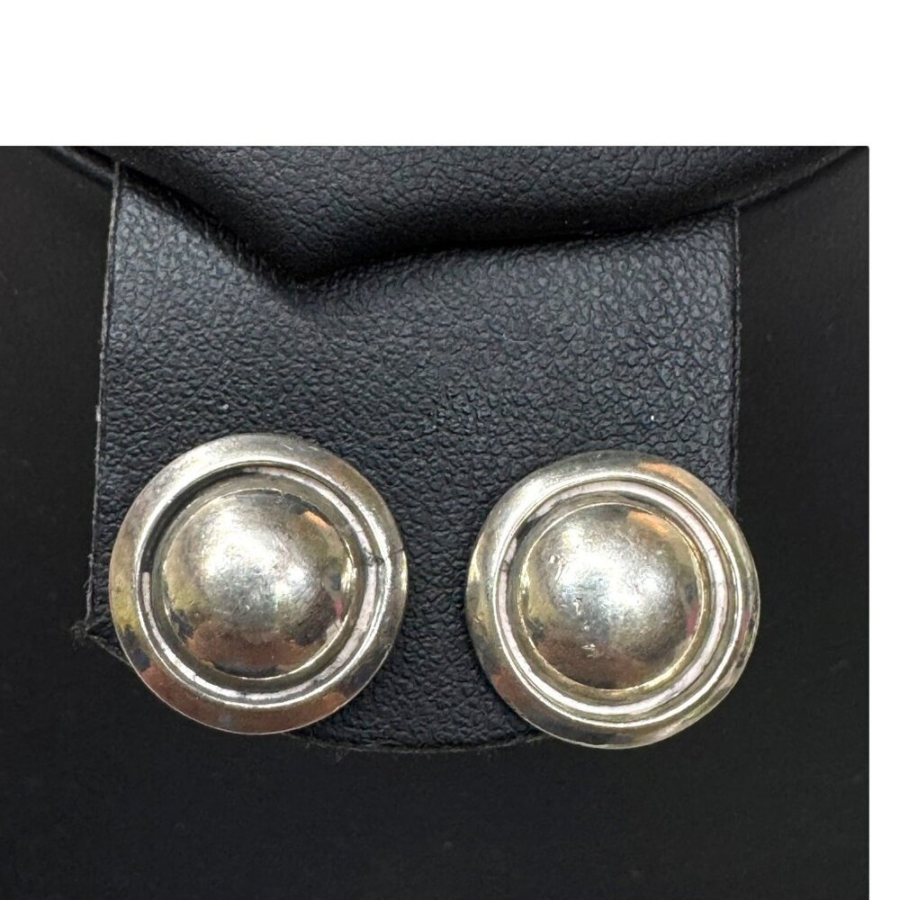 Vintage Artie Yellowhorse Signed Navajo Circle Pierced Sterling Silver Earrings